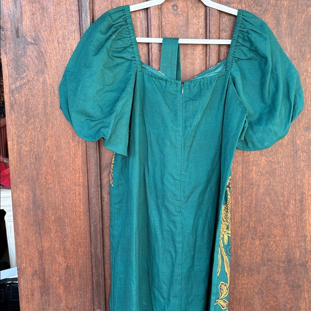 Anna Cate Maggie Midi - Teal Peacock and Gold Floral Dress holiday New $328 - Picture 6 of 6